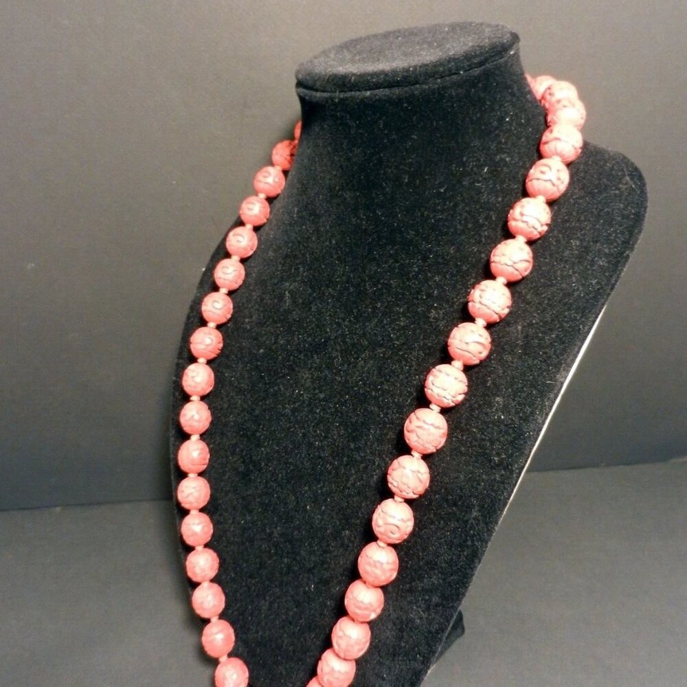 Gorgeous 70' Chinese Cinnabar Hand Made (Red) Knotted Necklace 30" Long 3440